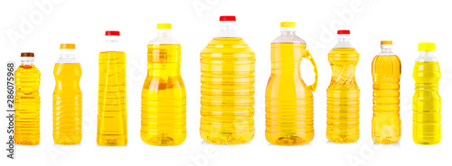 Set of Bottles of sunflower oil isolated on white