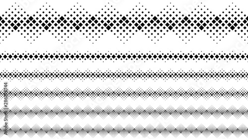 Square pattern page divider set - black and white abstract vector graphic design elements from squares