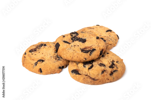 Cookies with chocolate isolated on white background.