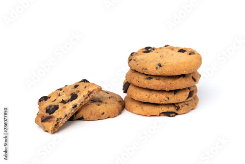 Cookies with chocolate isolated on white background.