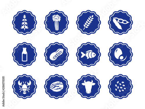 Food allergy ingredients icons set