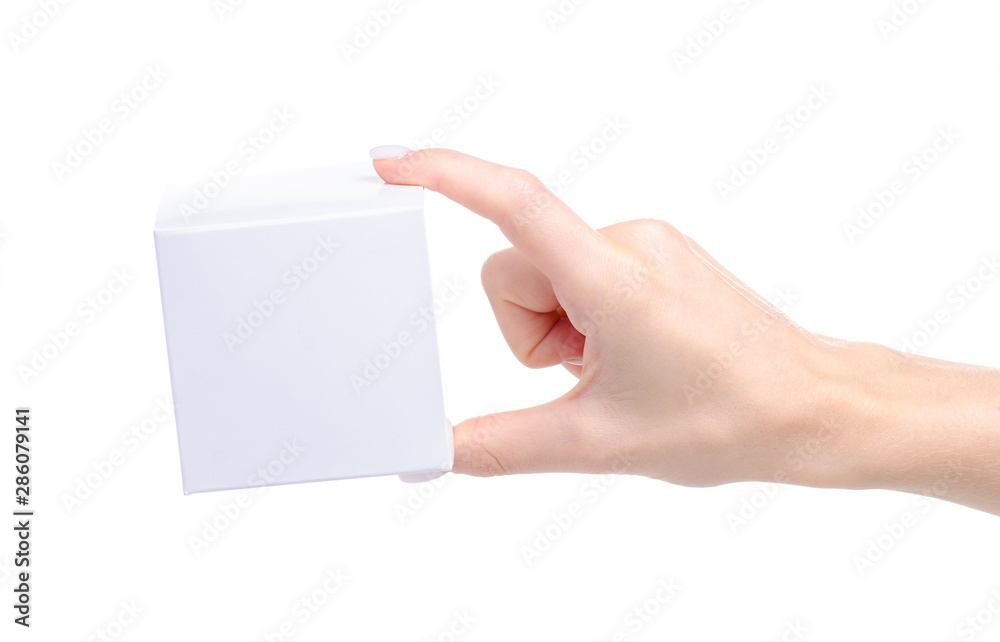 White box in hand on white background isolation White box in hand on white background isolation