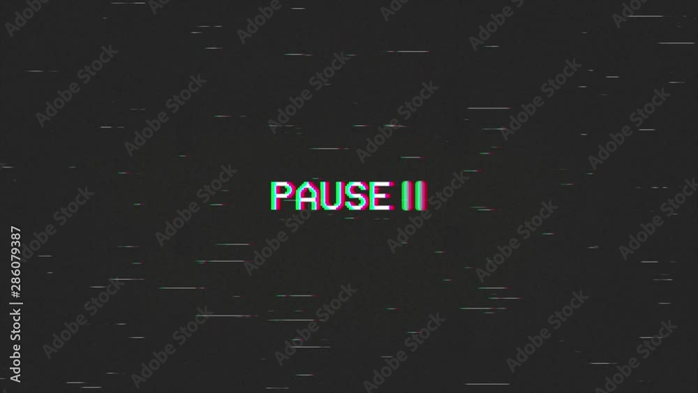 A capture of a VCR playing and pausing a VHS blank tape: the text Pause, appearing with a blinking symbol, at the center of the screen. Digital remake, regular size.