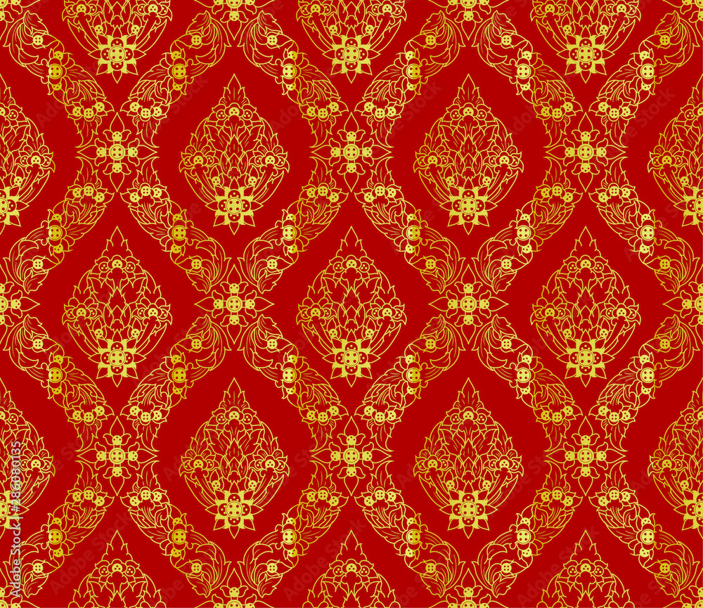 Thai Gold pattern in red background Thai Gold pattern in red background