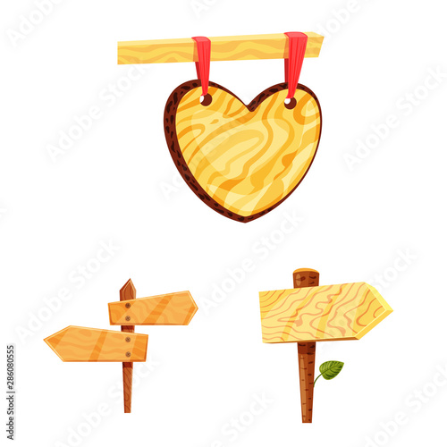 Vector illustration of signboard and wood logo. Collection of signboard and wooden vector icon for stock.