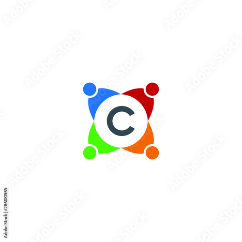 letter c with four people around concept ready to use