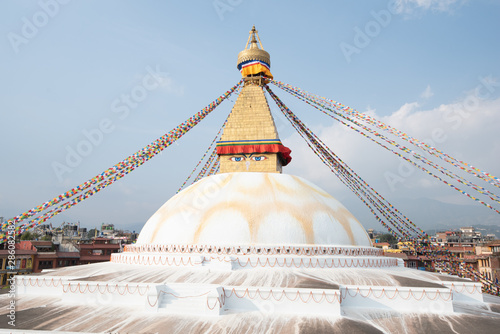Boudhanath Stupa at Kathmandu Nepal is one of the largest Buddhist stupas in the world. It is the center of Tibetan culture in Kathmandu.