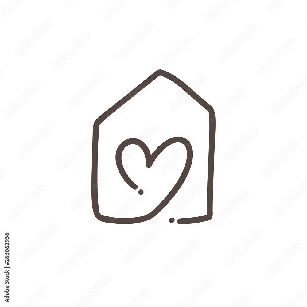 Romantic calligraphy monoline vector Heart in home love sign. Hand drawn icon of valentine day. Concepn symbol for t-shirt, greeting card, poster wedding. Design flat element illustration Romantic calligraphy monoline vector Heart in home love sign. Hand drawn icon of valentine day. Concepn symbol for t-shirt, greeting card, poster wedding. Design flat element illustration