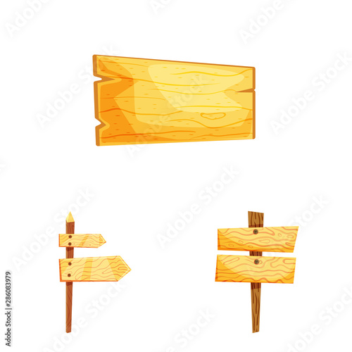 Vector illustration of signboard and wood symbol. Set of signboard and wooden stock symbol for web.