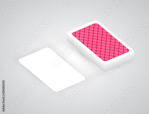 Playing cards vector deck isometry drawing in red squares. Gambling, game passion symbol. Classic poker luck, vegas success icon illustration isolated on white for poster ads, banners, web-sites.