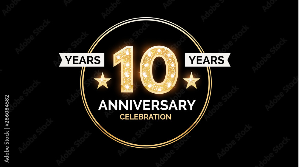 Fototapeta premium 1 year anniversary celebration design template with gold glitter effect.