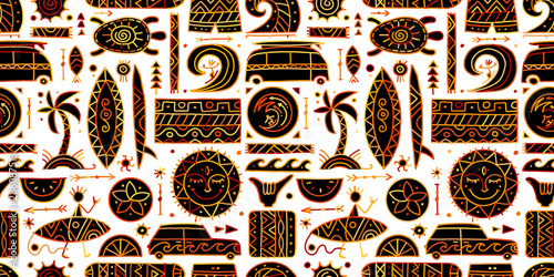 Surfing seamless pattern. Tribal elements for your design