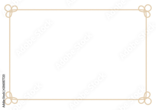 Vector rectangular frame made of intertwined ropes over white background