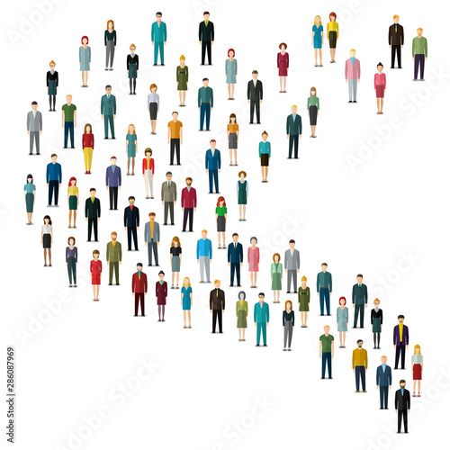 The crowd of abstract people standing in queue. Flat design