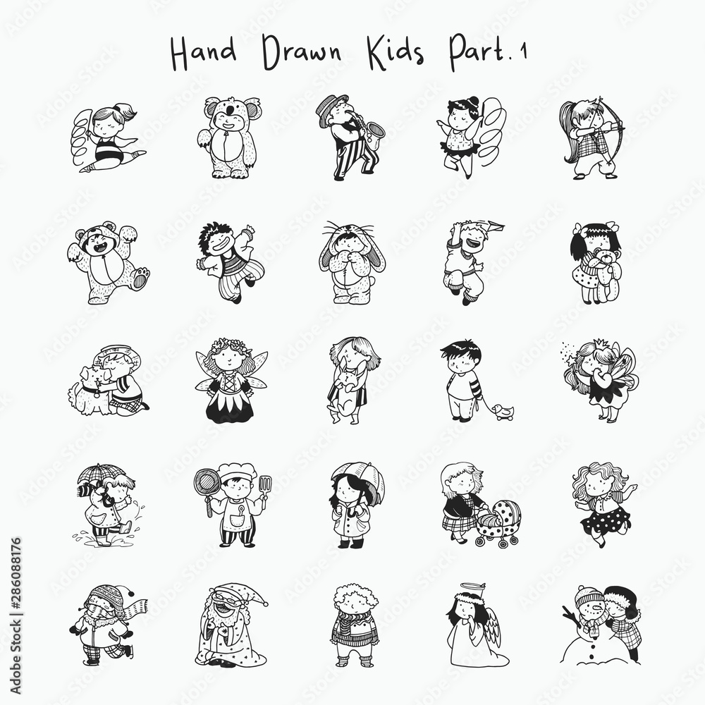 Hand drawn kids. Kids illustration. Cartoon kids. Child. Handdrawn childs.