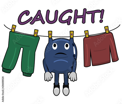 Cartoon pillow hanging on a clothesline. Drying clothes and funny pillows.