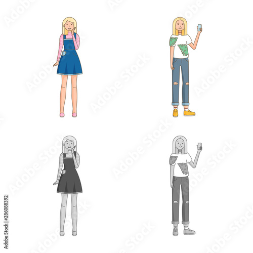 Isolated object of posture and mood sign. Set of posture and female stock symbol for web.