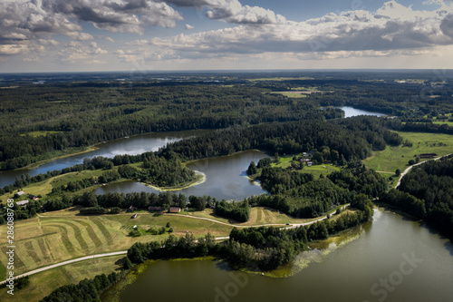 Aerial drone bird's eye view photo in lakes city Moletai Lithuania photo