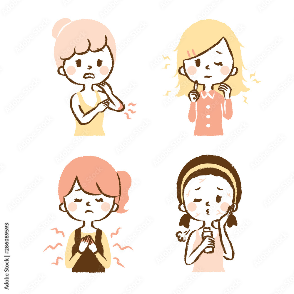 Illustration set where women suffer from beauty Illustration set where women suffer from beauty