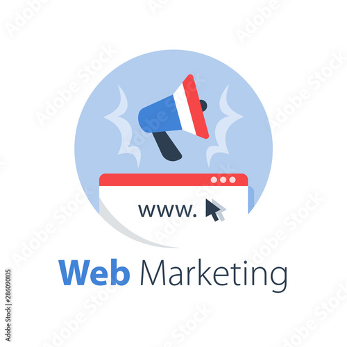 Digital marketing, online campaign, internet advertising, megaphone announcement