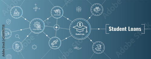 Student Loans Icon Set with Web Header Banner
