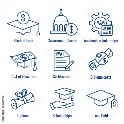 Student Loans Icon Set with Academic Scholarships & Debt Imagery