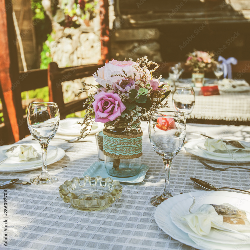 Rustic Style Wedding Table Setting In Restaurant Rustic Style Wedding Table Setting In Restaurant