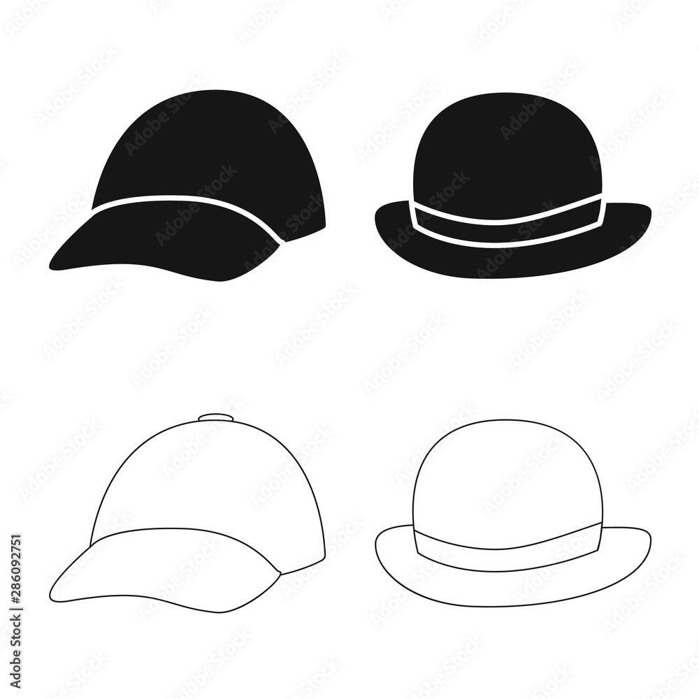 Vector illustration of clothing and cap sign. Set of clothing and beret vector icon for stock. Vector illustration of clothing and cap sign. Set of clothing and beret vector icon for stock.