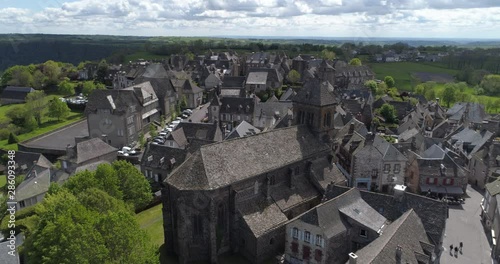 Salers aerial back traveling, Cantal, labelled Les Plus Beaux Villages de France