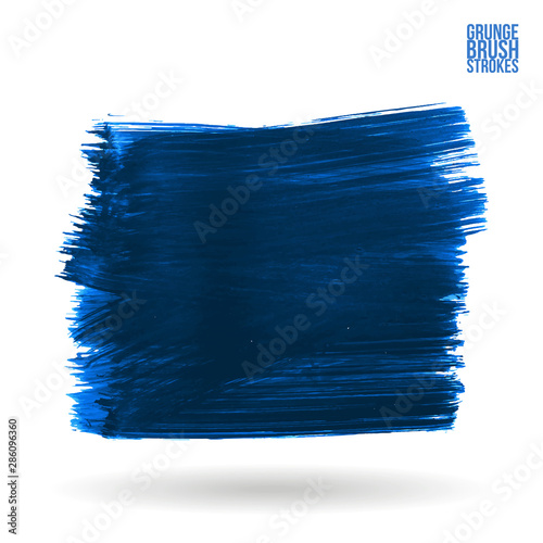 Blue brush stroke and texture. Grunge vector abstract hand - painted element. Underline and border design.