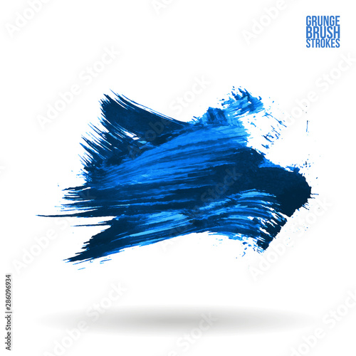 Blue brush stroke and texture. Grunge vector abstract hand - painted element. Underline and border design.
