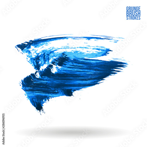 Blue brush stroke and texture. Grunge vector abstract hand - painted element. Underline and border design.