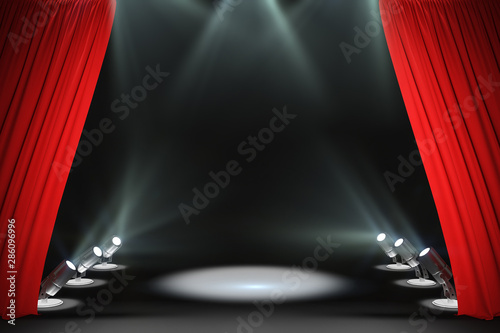 Modern stage with red curtains photo