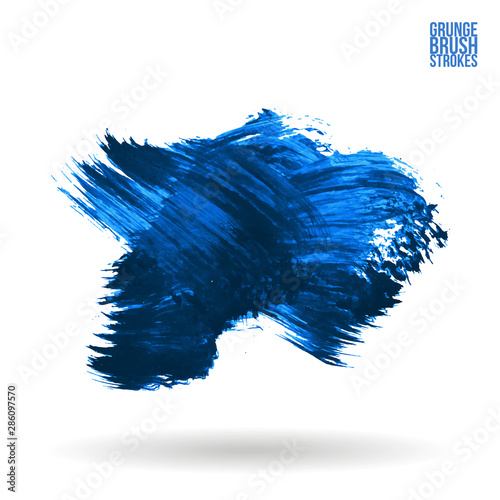 Blue brush stroke and texture. Grunge vector abstract hand - painted element. Underline and border design.