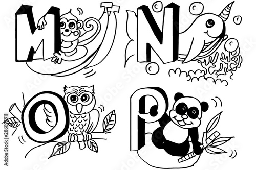 Animal pictures and letters a-z for coloring