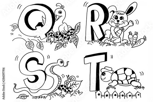 Animal pictures and letters a-z for coloring