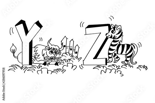 Animal pictures and letters a-z for coloring