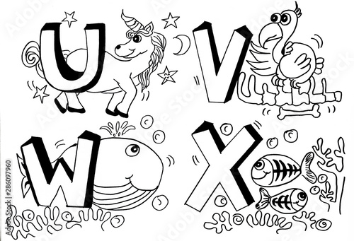 Animal pictures and letters a-z for coloring