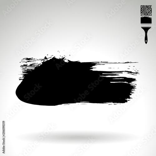 Black brush stroke and texture. Grunge vector abstract hand - painted element. Underline and border design.