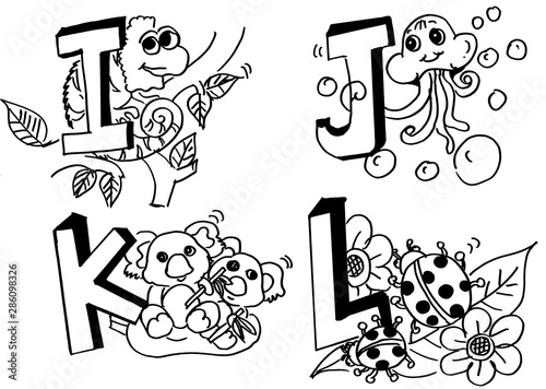 Animal pictures and letters a-z for coloring