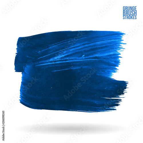 Blue brush stroke and texture. Grunge vector abstract hand - painted element. Underline and border design.