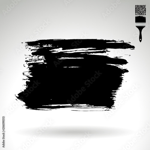 Black brush stroke and texture. Grunge vector abstract hand - painted element. Underline and border design.