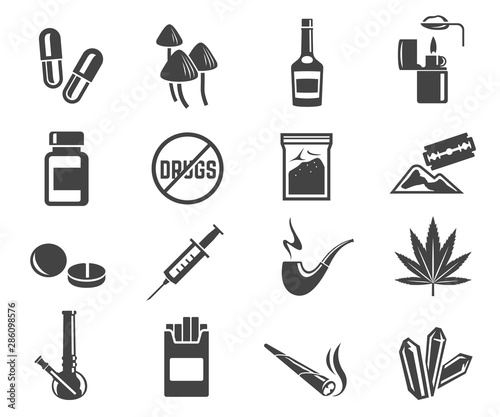 Drugs glyph icons set isolated on white background
