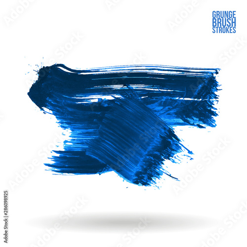 Blue brush stroke and texture. Grunge vector abstract hand - painted element. Underline and border design.