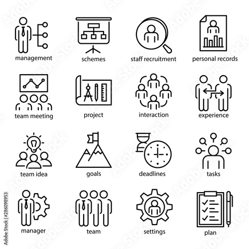 Management vector linear or outline isolated icons set