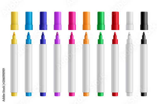 Colorful marker pens set vector realistic illustration photo