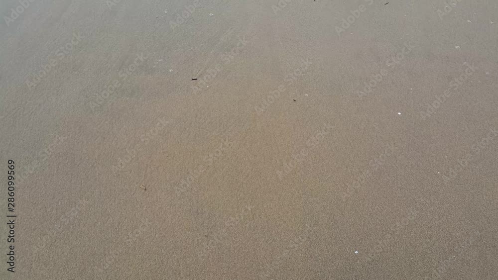 Ocean waves moving back and forth over sandy shore land. View of beach sea on sun light in the summer. Ocean waves moving back and forth over sandy shore land. View of beach sea on sun light in the summer.