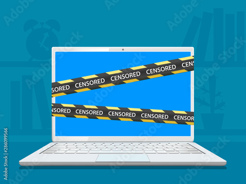 Warning tape with the word censorship on the screen