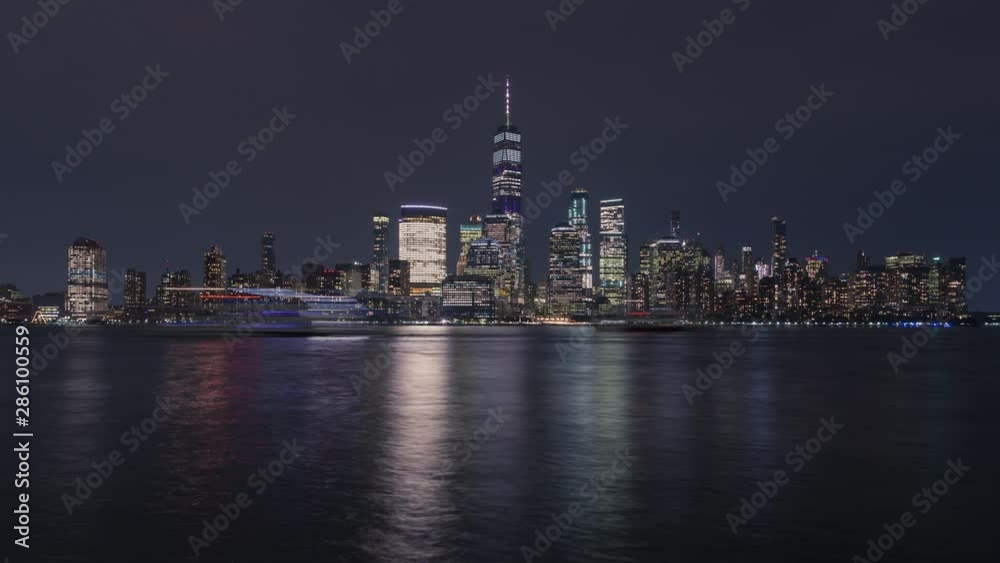 Financial District at night from Hudson river time-lapse Financial District at night from Hudson river time-lapse