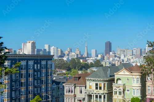 view of San Francisco cityscape from Alamo Square.
